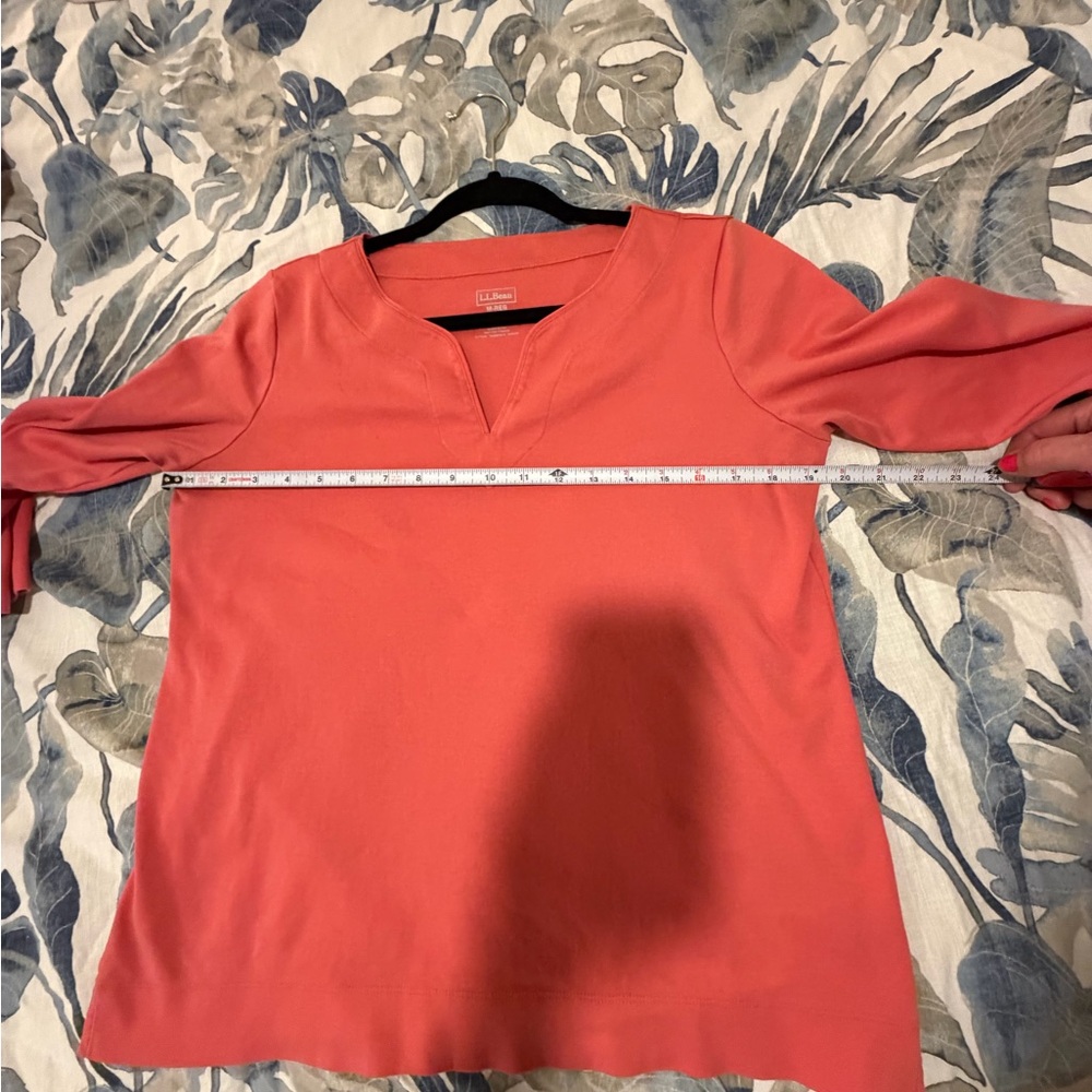 L.L. Bean Women's Supima Cotton 3/4 Sleeve Top in Coral - Picture 5 of 6